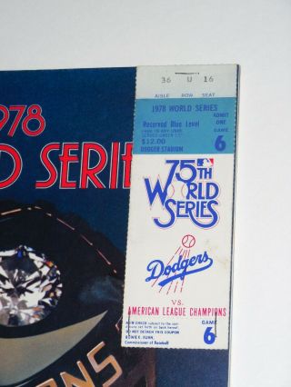 1978 World Series Dodgers vs.  Yankees Game 6 Ticket Stub with Official Program 2