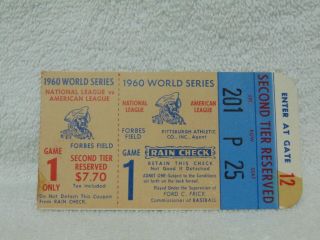 1960 World Series Ticket Stub Game 1 Pittsburgh Pirates Vs York Yankees