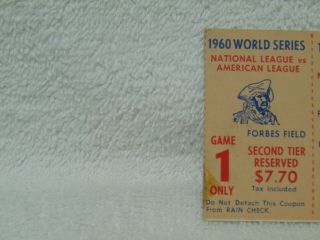 1960 World Series Ticket Stub Game 1 Pittsburgh Pirates vs York Yankees 3