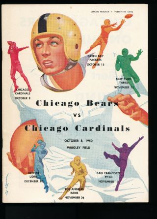 Ex Plus 10/8/1950 Chi.  Cardinals @ Bears Nfl Program - Johnny Lujack 2 Td 