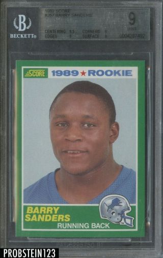 1989 Score 257 Barry Sanders Detroit Lions Rc Rookie Hof Bgs 9 W/ 9.  5
