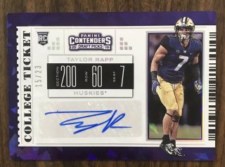 Taylor Rapp 2019 Contenders Draft Picks College 15/23 Cracked Ice Rc Auto Rams