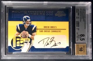 2001 Playoff Contenders Drew Brees /carter Round Numbers Auto Rc Bgs 8.  5 Auto 10