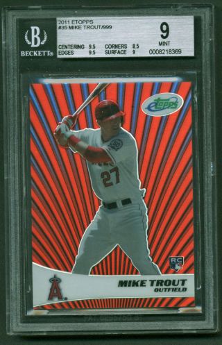 Mike Trout 2011 Etopps Rookie Beckett Bgs 9