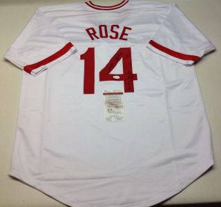 Cincinnati Reds Pete Rose Signed White Jersey " 4256 " Jsa