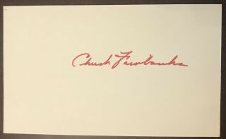 Chuck Fairbanks Signed 3x5 Card.  Oklahoma Sooners & Nfl Coaching Legend