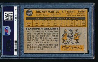 1960 Topps MICKEY MANTLE 350 PSA 6 2
