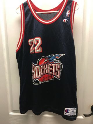 Throwback Champion Houston Rockets Clyde Drexler Nba Basketball Jersey Size 48