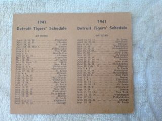 1941 Baseball Pocket Schedule Detroit Tigers From Harper Lakewood Market 2
