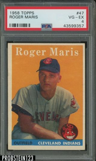 1958 Topps 47 Roger Maris Cleveland Indians Rc Rookie Psa 4 Vg - Ex