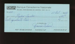 Maurice Richard Canadiens Hof Signed Oct.  17th 1984 Check Auto Autograph