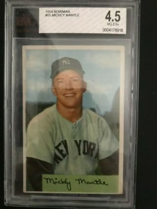 1954 Bowman Mickey Mantle 65 Baseball Card Bvg 4.  5 Vg - Ex