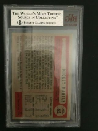 1954 Bowman Mickey Mantle 65 Baseball Card BVG 4.  5 VG - EX 3