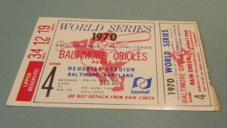 1970 Baltimore Orioles Cincinnati Reds Baseball World Series Game 4 Ticket Stub
