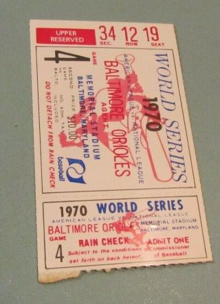 1970 Baltimore Orioles Cincinnati Reds Baseball World Series Game 4 Ticket Stub 3
