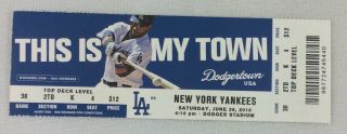 Mlb 2010 06/26 York Yankees At La Dodgers Ticket - Hiroki Kuroda Wp