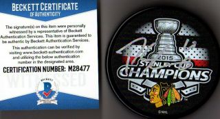 Beckett - Bas Patrick Sharp Autographed - Signed 2015 Stanley Cup Champions Puck 477