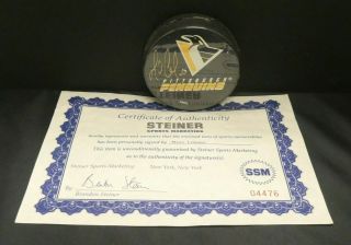 Mario Lemieux Signed Pittsburgh Penguins Hockey Puck With Steiner