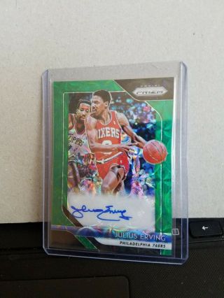 2018 - 19 Panini Prizm Choice Auto Green Julius Erving 6/8 Jersey Number 1/1 76ers