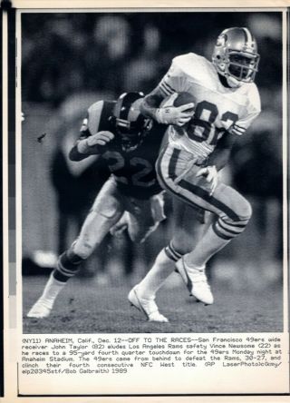 1989 Ap Laser Press Photo - John Taylor San Francisco 49ers Vs La Rams