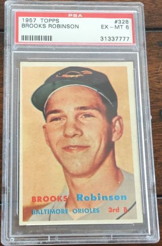 1957 Topps 328 Brooks Robinson (hof) Rc Baltimore Orioles Psa 6 Ex - Mtsharp Card