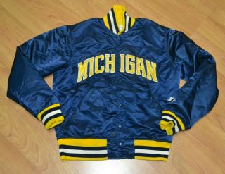 Vintage Og Michigan Wolverines Satin Starter Jacket Small 80s 90s Ann Arbor Fire