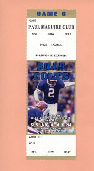 Indianapolis Colts Buffalo Bills 2001 Ticket Steve Christie Photo Peyton Manning