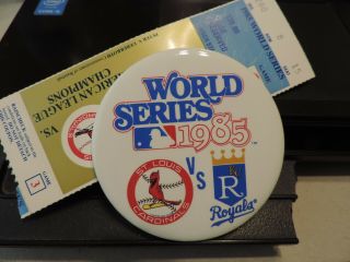 1985 World Series Pin & Ticket St Louis Cardinals Kansas City Royals Baseball