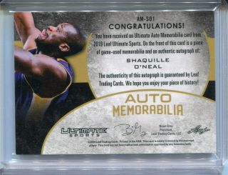 2019 Leaf Ultimate Sports Shaquille O ' Neal Game Patch Auto ed 5/7 2