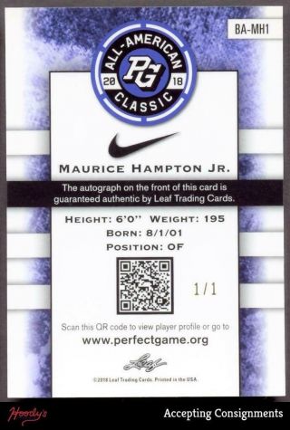 18 Leaf Metal Perfect Game All - American Maurice Hampton Gold Autograph AUTO 1/1 2