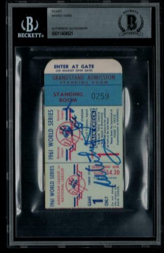 Whitey Ford Signed 1961 World Series Game 1 Ticket Autographed Bas 2 Hit Shutout