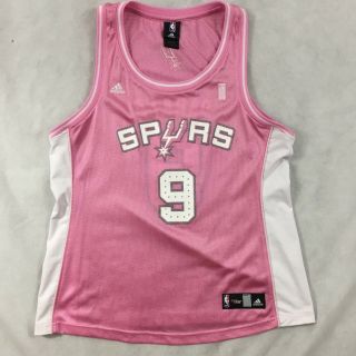 Adidas Women Sz L Nba For Her San Antonio Spurs Jersey Pink White Tony Parker 9