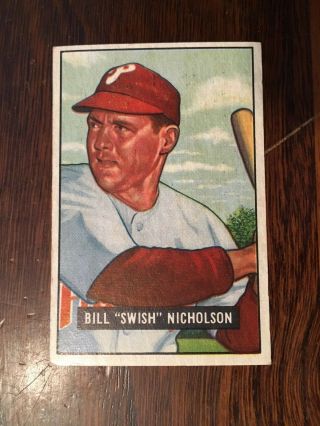 1951 Bowman 113 Bill Swish Nicholson Philadelphia Phillies Baseball Card Ex/mt