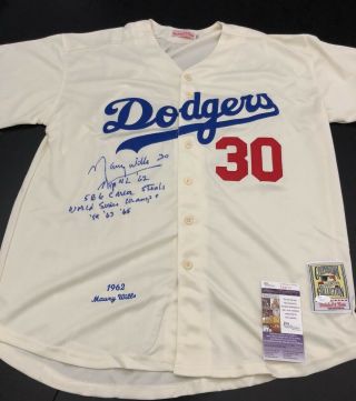 Maury Wills Signed Authentic La Dodgers Baseball Jersey Jsa 3x Inscriptions