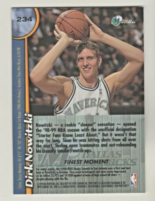 1998 - 99 Topps Finest 234 DIRK NOWITZKI RC Rookie Mavericks PROTECTOR REMOVED 2