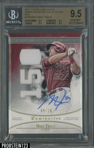 2017 Topps Luminaries Home Run King Red Mike Trout Jersey Auto /10 Bgs 9.  5
