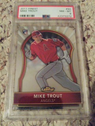 2011 Topps Finest Baseball Mike Trout Rookie Card Angels 94 Psa 8 Nm - Mt