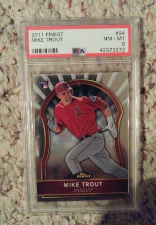 2011 Topps Finest Baseball MIKE TROUT Rookie Card Angels 94 PSA 8 NM - MT 2