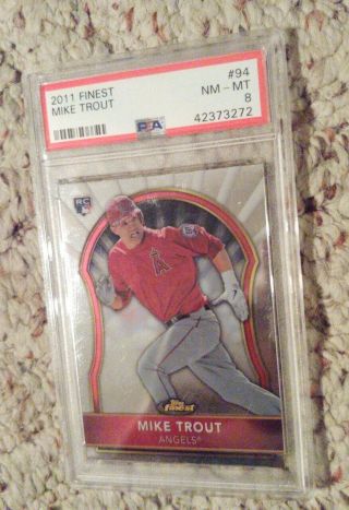 2011 Topps Finest Baseball MIKE TROUT Rookie Card Angels 94 PSA 8 NM - MT 3