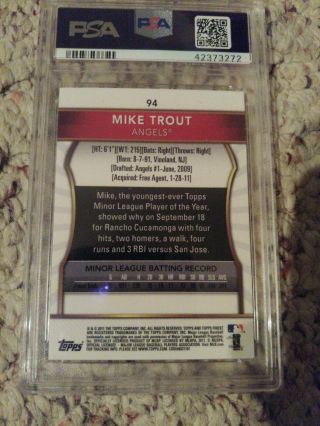 2011 Topps Finest Baseball MIKE TROUT Rookie Card Angels 94 PSA 8 NM - MT 4