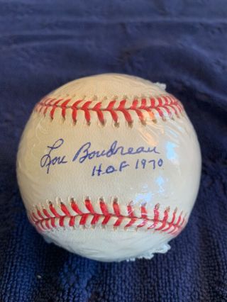 Lou Boudreau Hof 70 Autographed Oal Baseball W/coa & Photos