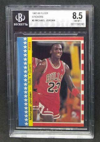 Michael Jordan 2nd Yr.  1987 - 88 Fleer Stickers 2 - Bgs 8.  5 - Card Slab