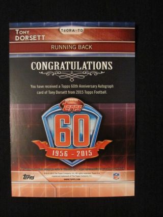 Tony Dorsett 2015 Topps 60th Anniversary Rookie Reprint Autograph AU Cowboys HOF 2