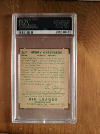 1934 Goudey 62 Hank Greenberg Rookie PSA 3 VG Detroit Tigers HOF RC Rookie bvg 2