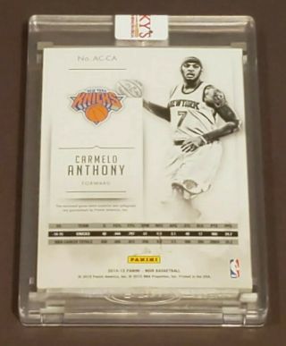 2014 - 15 Noir CARMELO ANTHONY 2 COLOR PATCH GOLD INK ON CARD AUTO SP 9/25 2