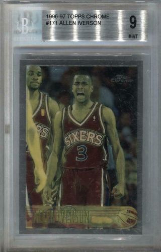 1996 - 97 Allen Iverson Topps Chrome Rookie Rc (bgs 9.  0)