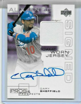 2000 Upper Deck Pros & Prospects Gary Sheffield Auto Game Jersey " Dodgers "