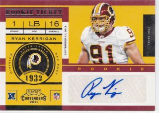2011 Contenders Ryan Kerrigan Rookie Ticket Autograph Auto Redskins