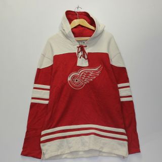 Vintage Detroit Red Wings Old Time Hockey Nhl Jersey Hoodie Size Large Red White