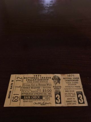 1971 National League Championship Game 3 Ticket Stub Pittsburgh Pirates